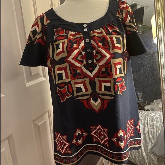 Michael Michael Kors Navy print silk top Medium - Picture 2 of 12